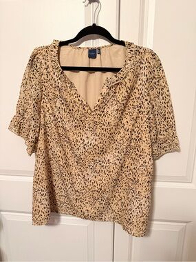 Kaari Blue Neutral Leopard-Print V-Neck Blouse